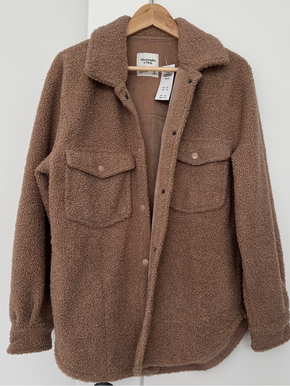 NWT Abercrombie & Fitch Brown Sherpa Shacket Shirt Jacket Soft Lined Size Medium